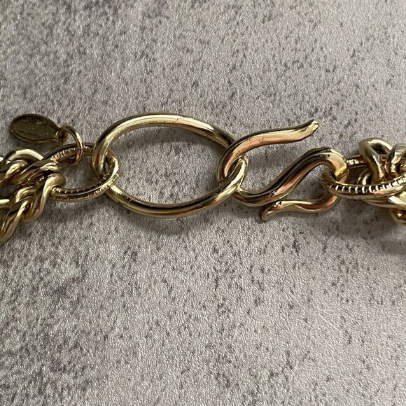 Lee Angel Vintage Bold Blue Thread Wrapped Gold Link Chain Choker Necklace 16" - Picture 4 of 5